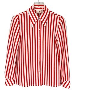 BODIN KNITS Vintage Women's 12 Red & White Stripe Long Sleeve button down Shirt